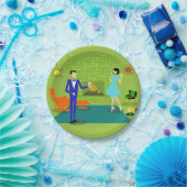 世紀半ばのモダンなカップルの紙皿 ペーパープレート (パーティー)