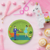 世紀半ばのモダンなカップルの紙皿 ペーパープレート (パーティー)