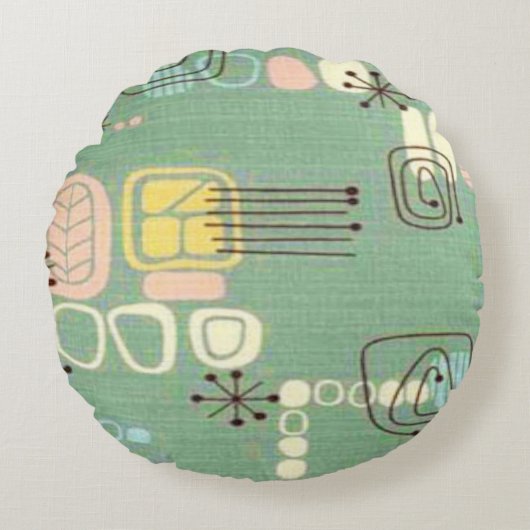 世紀半ばのモダンなグラフィック・デザインの円形の枕 ラウンドクッション (正面)