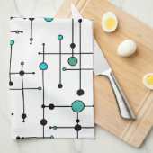 世紀半ばのモダンなスタイルの水の青の点 キッチンタオル (四つ折り)