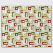 世紀半ばのモダンなスタイルの緑および赤いSputnik ラッピングペーパー (フラット)