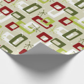 世紀半ばのモダンなスタイルの緑および赤いSputnik ラッピングペーパー (角)