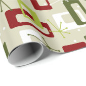 世紀半ばのモダンなスタイルの緑および赤いSputnik ラッピングペーパー (ロールコーナー)