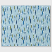 世紀半ばのモダンなスタイルの青および緑のスターバスト ラッピングペーパー (フラット)