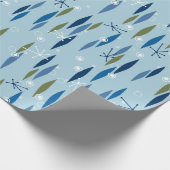 世紀半ばのモダンなスタイルの青および緑のスターバスト ラッピングペーパー (角)