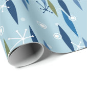 世紀半ばのモダンなスタイルの青および緑のスターバスト ラッピングペーパー (ロールコーナー)