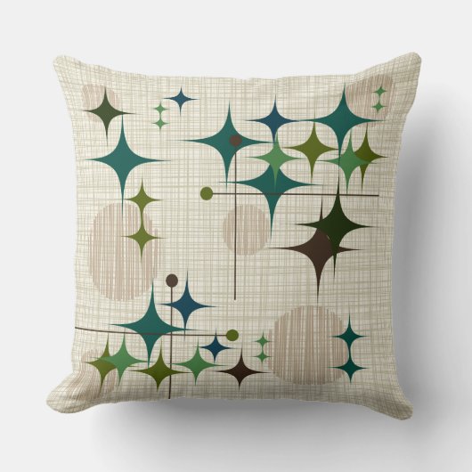 世紀半ばのモダンなスターバストおよび地球 クッション (正面)