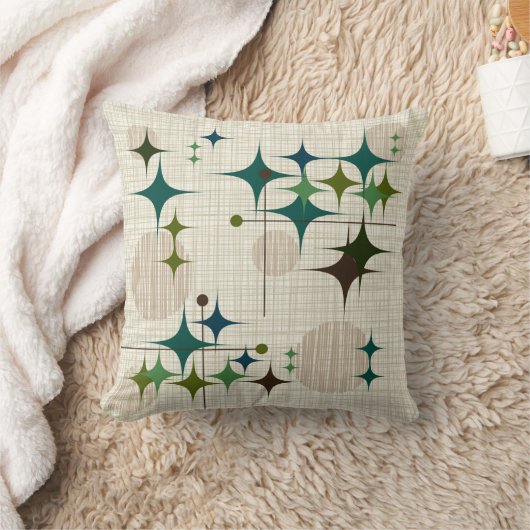 世紀半ばのモダンなスターバストおよび地球 クッション (ブランケット)