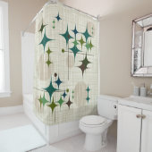 世紀半ばのモダンなスターバストおよび地球 シャワーカーテン (インサイチュ)