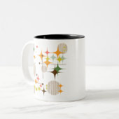 世紀半ばのモダンなスターバストおよび地球 ツートーンマグカップ (正面左)