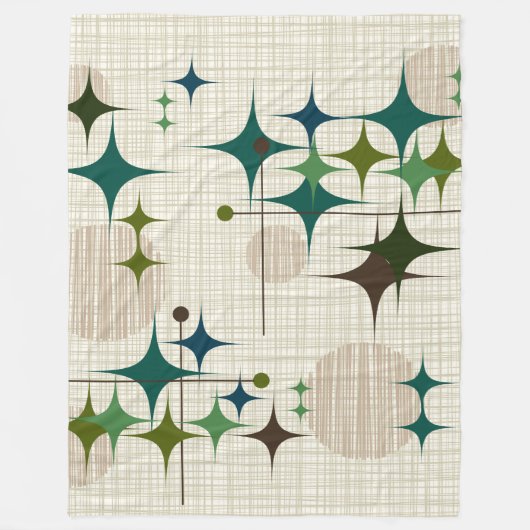 世紀半ばのモダンなスターバストおよび地球 フリースブランケット (正面)