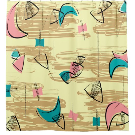 世紀半ばのモダンなタンポポの時計 シャワーカーテン (正面)