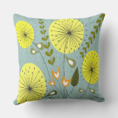 世紀半ばのモダンなタンポポは黄色の時間を記録します クッション (裏面)