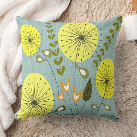 世紀半ばのモダンなタンポポは黄色の時間を記録します クッション (ブランケット)