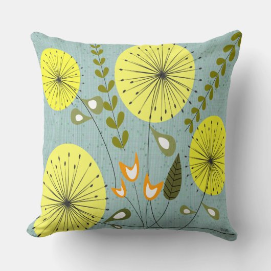 世紀半ばのモダンなタンポポは黄色の時間を記録します クッション (正面)