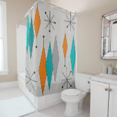 世紀半ばのモダンなダイヤモンドのティール（緑がかった色） シャワーカーテン (インサイチュ)