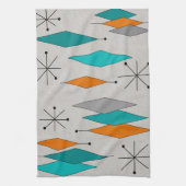 世紀半ばのモダンなダイヤモンドティール(緑がかった色)およびオレンジ キッチンタオル (縦)