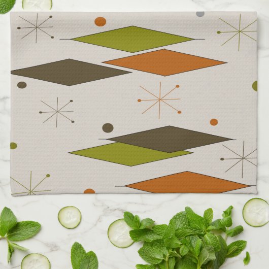 世紀半ばのモダンなダイヤモンドパターン キッチンタオル (折り畳み)