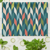 世紀半ばのモダンなティール(緑がかった色)及び珊瑚パターン キッチンタオル (折り畳み)