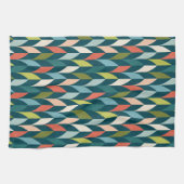 世紀半ばのモダンなティール(緑がかった色)及び珊瑚パターン キッチンタオル (横)