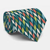 世紀半ばのモダンなティール(緑がかった色)及び珊瑚パターン ネクタイ (ロール)