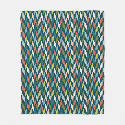 世紀半ばのモダンなティール(緑がかった色)及び珊瑚パターン フリースブランケット (正面)