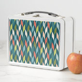 世紀半ばのモダンなティール(緑がかった色)及び珊瑚パターン メタルランチボックス (インサイチュ)