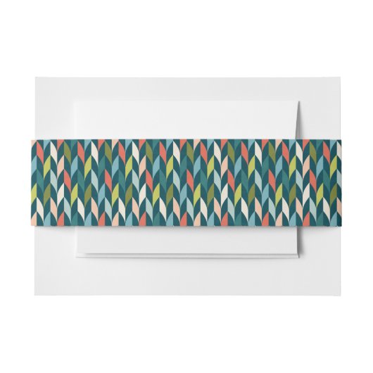 世紀半ばのモダンなティール(緑がかった色)及び珊瑚パターン 招待状ベリーバンド (正面例)