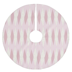 世紀半ばのモダンなピンクのアーガイル柄のなクリスマスツリーSkir ブラッシュドポリエステルツリースカート