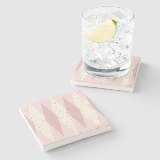 世紀半ばのモダンなピンクのアーガイル柄のな石造りのコースター ストーンコースター (横)