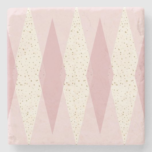 世紀半ばのモダンなピンクのアーガイル柄のな石造りのコースター ストーンコースター (正面)