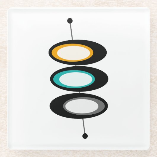 世紀半ばのモダンなプリントガラスのコースター ガラスコースター (正面)