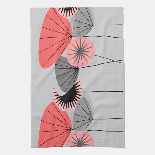 世紀半ばのモダンなランチョンマットのタンポポは2つの時間を記録します キッチンタオル (縦)