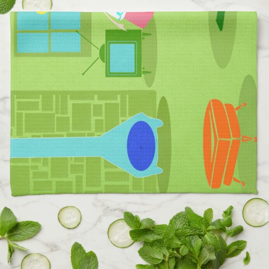 世紀半ばのモダンなレトロの主婦の台所タオル キッチンタオル (折り畳み)