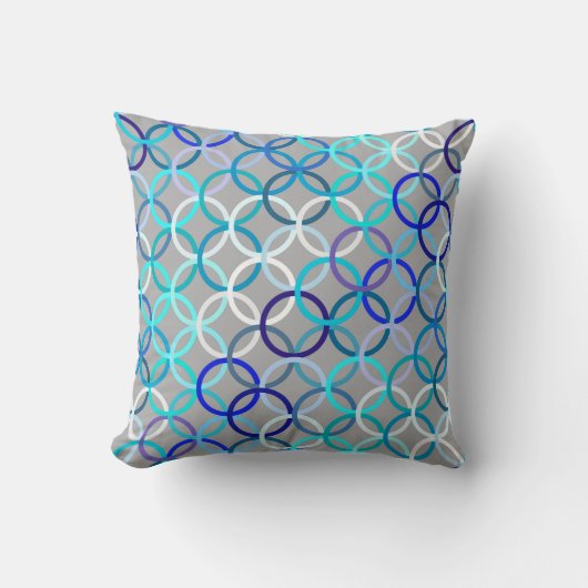 世紀半ばのモダンな円、灰色、青および白 クッション (正面)