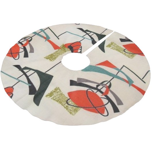 世紀半ばのモダンな原子クリスマスツリーのスカート ブラッシュドポリエステルツリースカート (アングル)