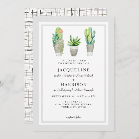 世紀半ばのモダンな格子縞の水彩画の西部の砂漠 招待状 (正面/裏面)