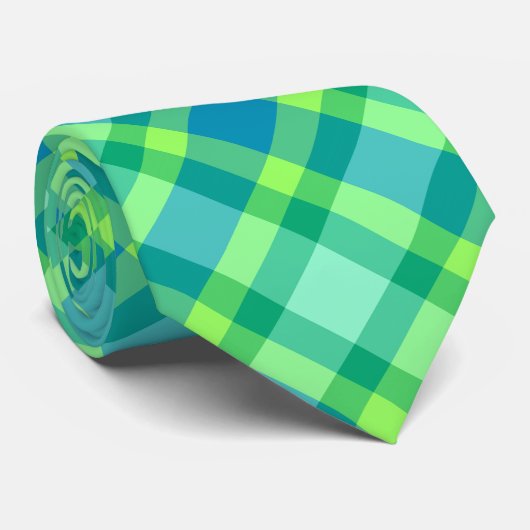 世紀半ばのモダンな格子縞-ヒスイの緑および青 ネクタイ (ロール)
