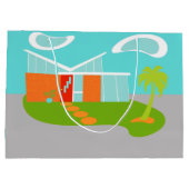 世紀半ばのモダンな漫画の家のギフトバッグ ラージペーパーバッグ (裏面)