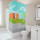 世紀半ばのモダンな漫画の家のシャワー・カーテン シャワーカーテン (インサイチュ)