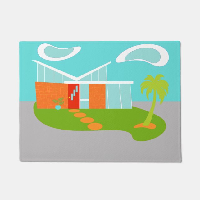 世紀半ばのモダンな漫画の家のドア・マット ドアマット (正面)