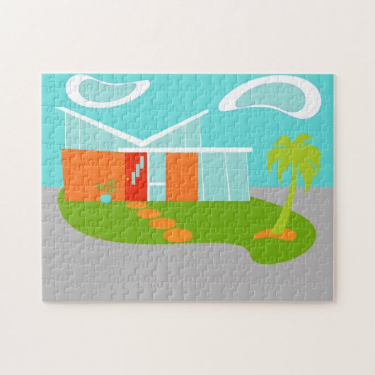 世紀半ばのモダンな漫画の家のパズル ジグソーパズル (横)