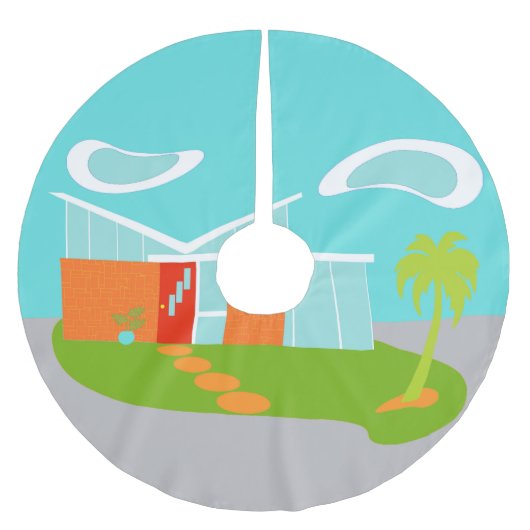 世紀半ばのモダンな漫画の家の木のスカート ブラッシュドポリエステルツリースカート (正面)