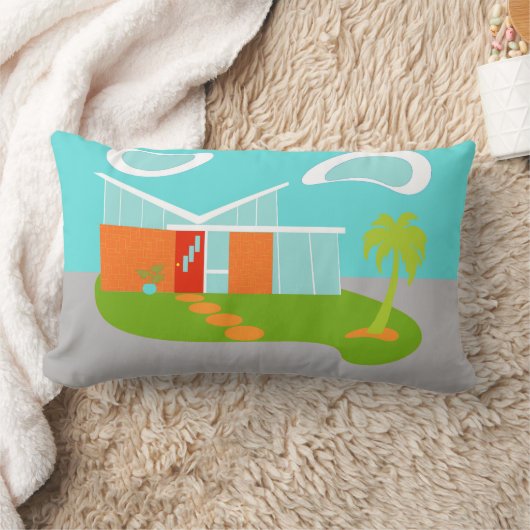 世紀半ばのモダンな漫画の家のLumbarの枕 ランバークッション (ブランケット)