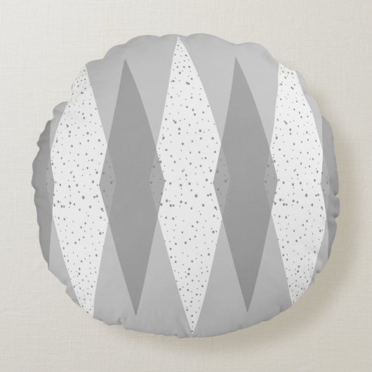 世紀半ばのモダンな灰色のアーガイル柄のな円形の枕 ラウンドクッション (正面)