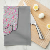 世紀半ばのモダンな猫、灰色/灰色およびピンク キッチンタオル (四つ折り)