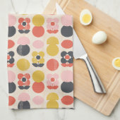 世紀半ばのモダンな花模様 キッチンタオル (四つ折り)