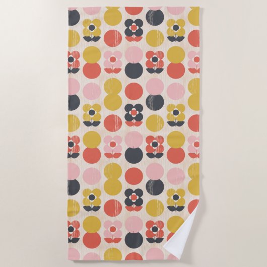 世紀半ばのモダンな花模様 ビーチタオル (正面)