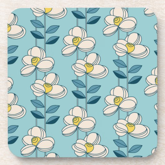 世紀半ばのモダンな花葉パターン コースター (正面)