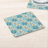 世紀半ばのモダンな花葉パターン スクエアペーパーコースター (アングル)